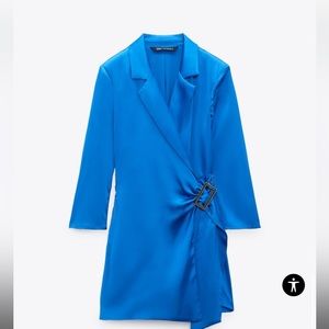 NWT Crossover Satin Blazer-Style Blue Playsuit